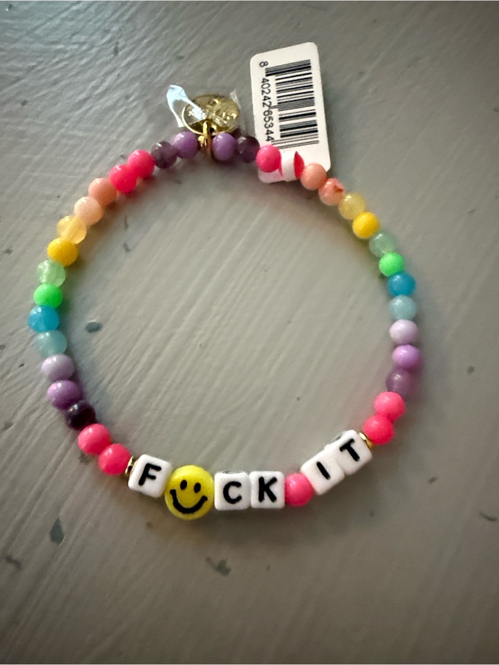 Little Words Project Multi Beaded Bracelet with Smiley Charm - F*ck It